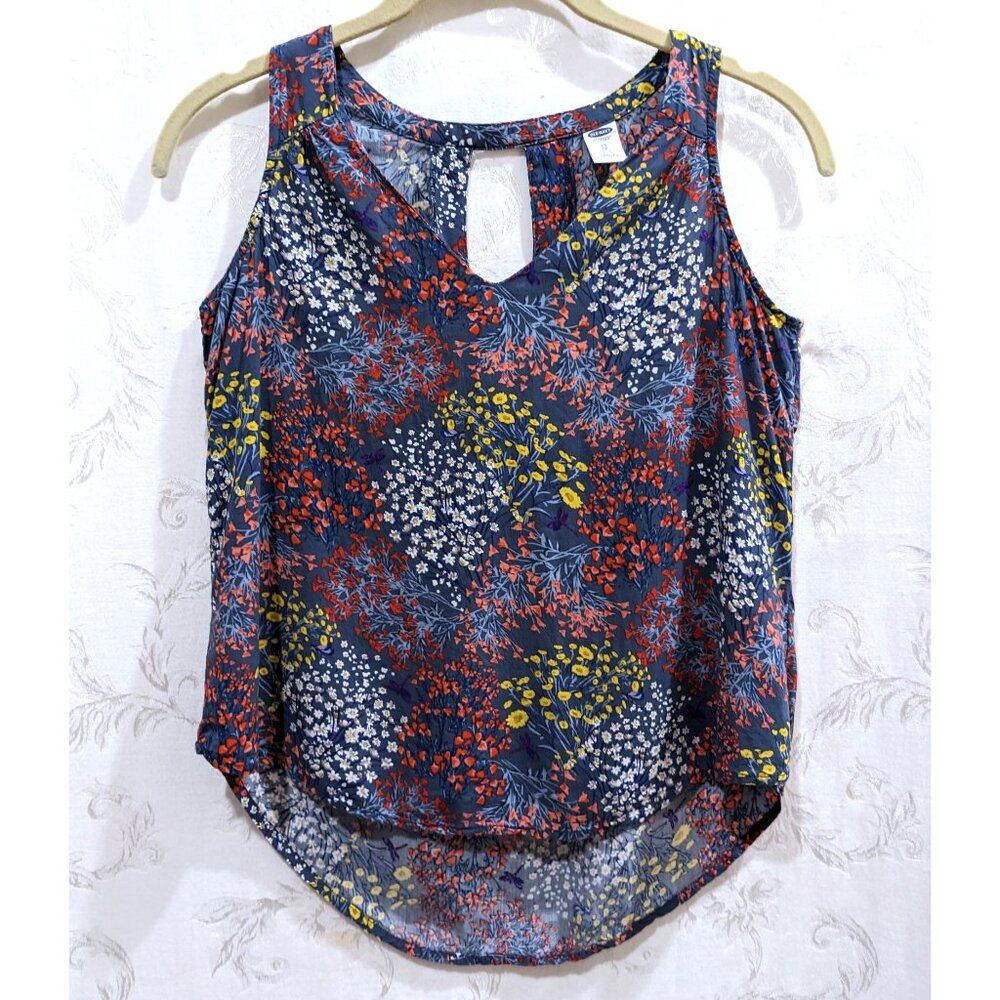Floral Sleeveless V-Neck Keyhole Back Top XSP Lightweight Preppy Cottagecore